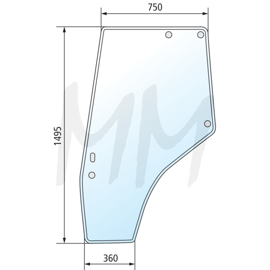Fotografija izdelka Steklo za vrata - levo, brez okvirja Massey Ferguson